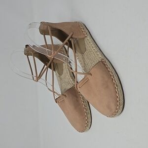 Eileen Fisher Women's Lace Up Espadrilles Leather Sandals Toffee Cream Size 6
